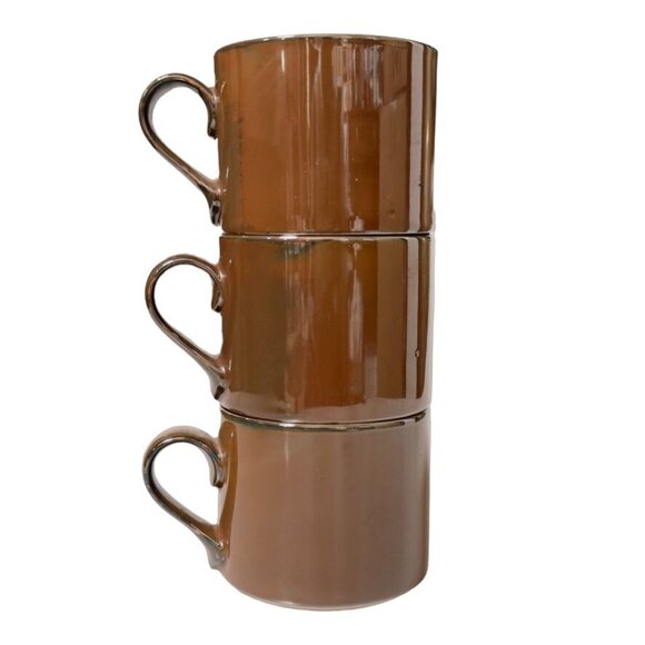 DANSK BISTRO Brown Ceramic Stackable 5 oz Cups Ceramic Coffee Mugs - Picture 2 of 7